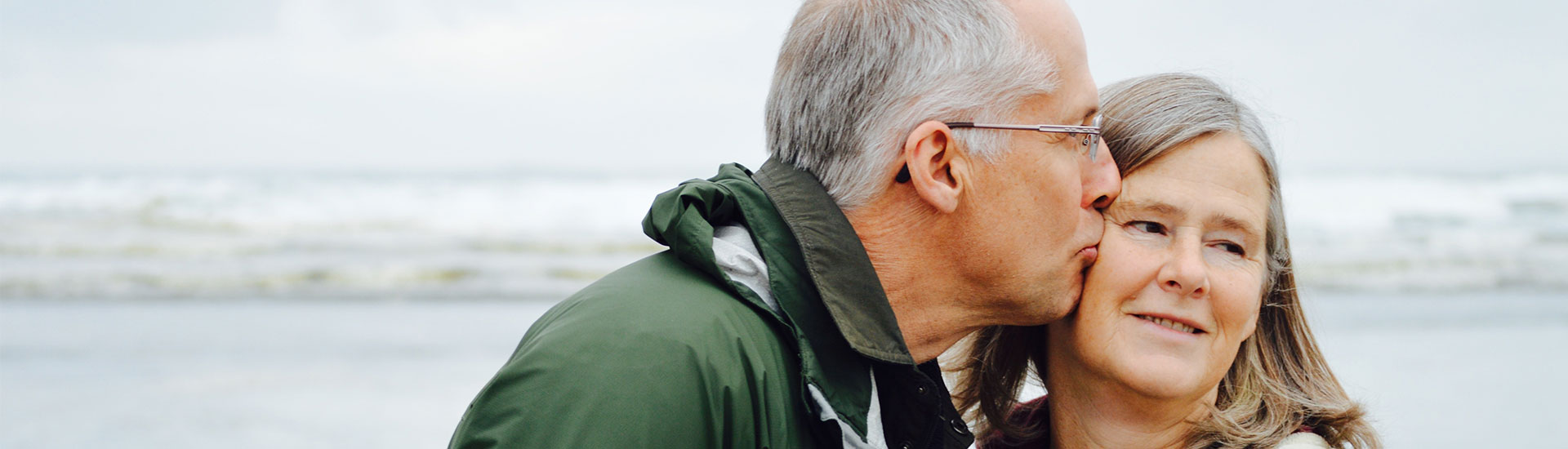 Senior couple kissing